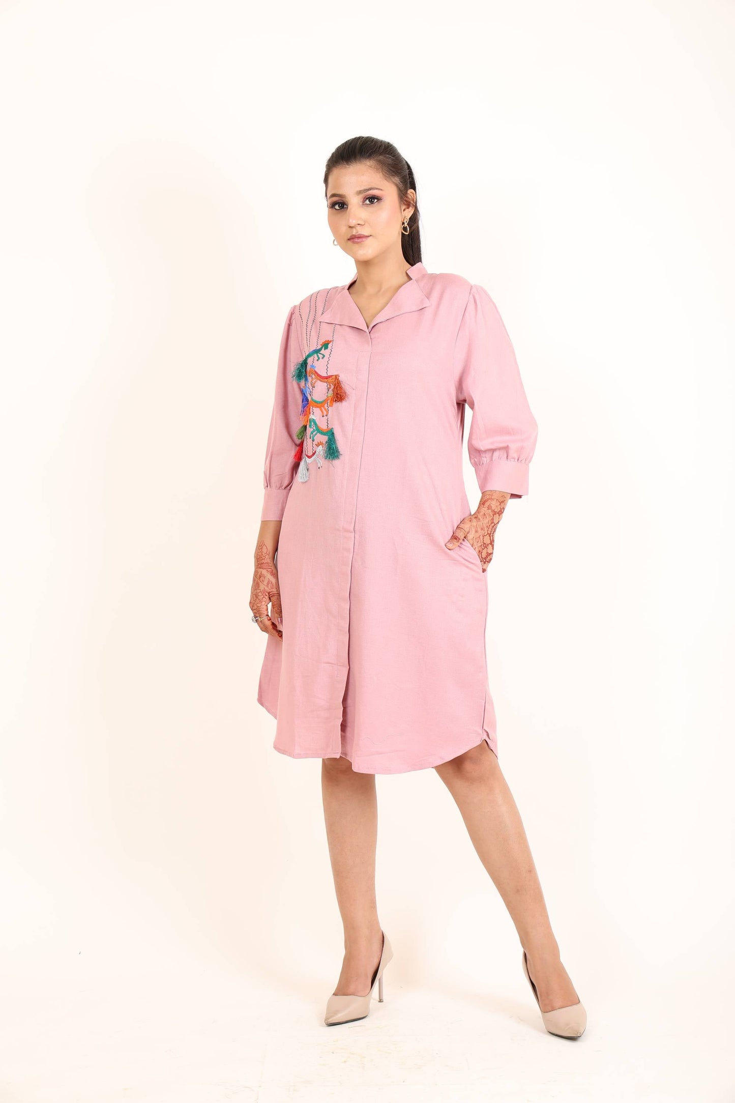 Pink Tassel Embroidered Dress