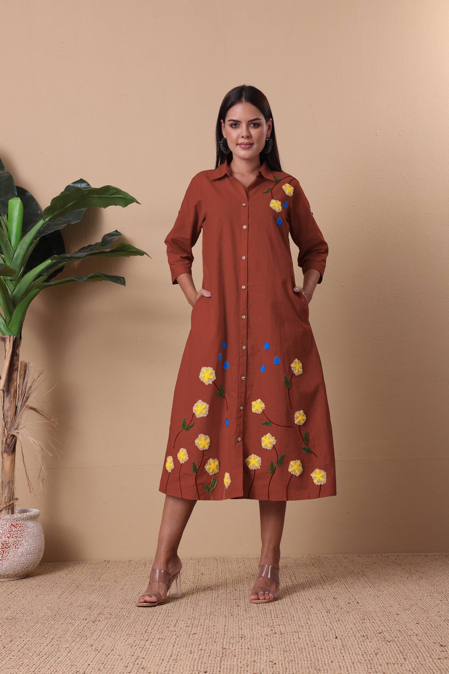 Rust Garden Button-down Dress