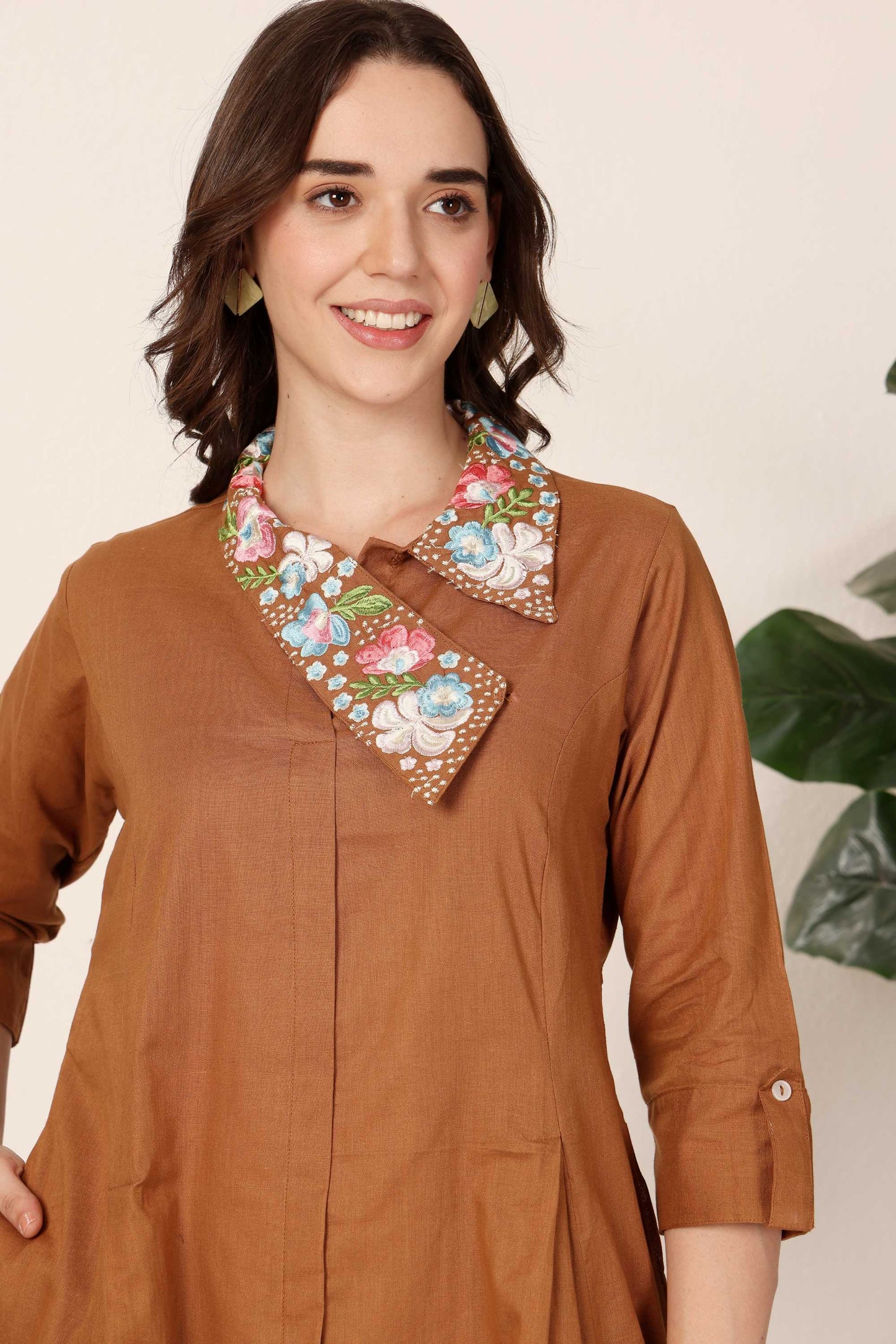 Embroidered Collar Dress