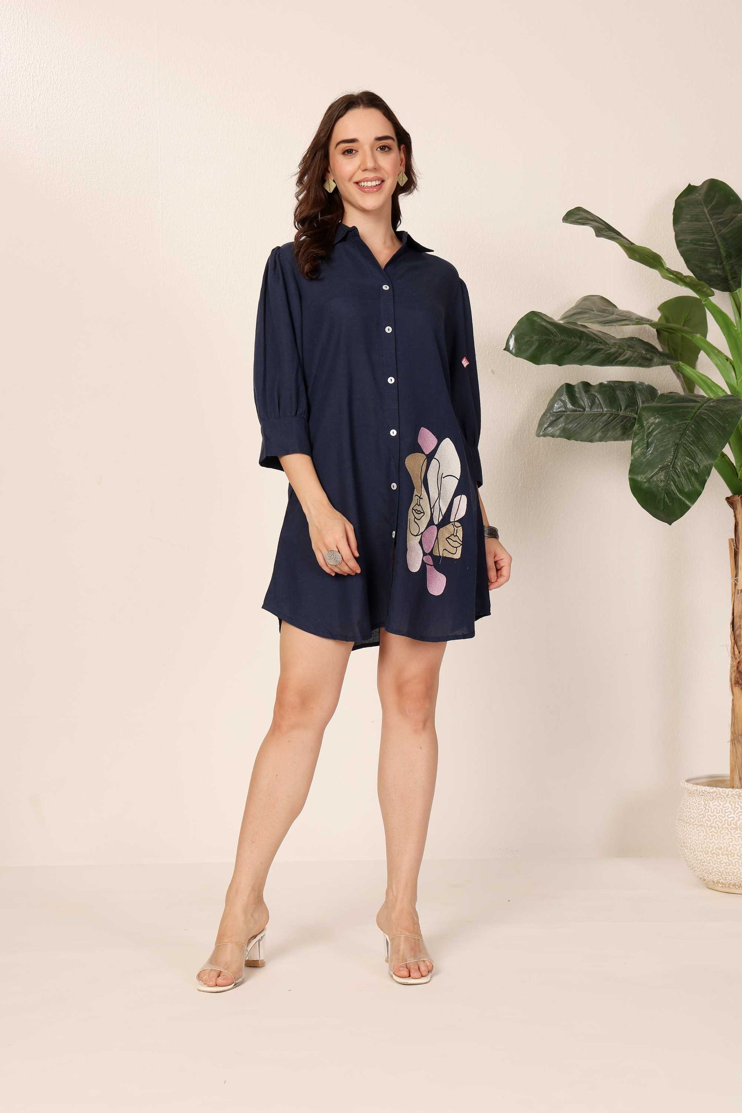 Abstract Face Shirt Dress