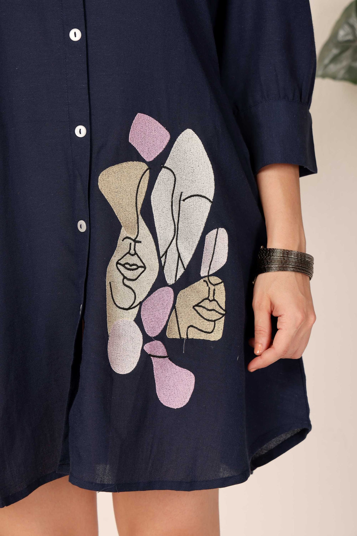 Abstract Face Shirt Dress