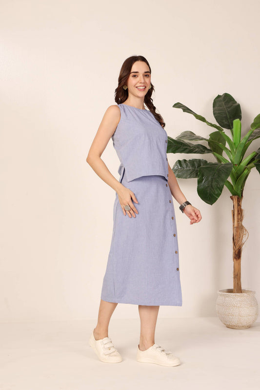 Minimalist Dusty Blue Skirt Set