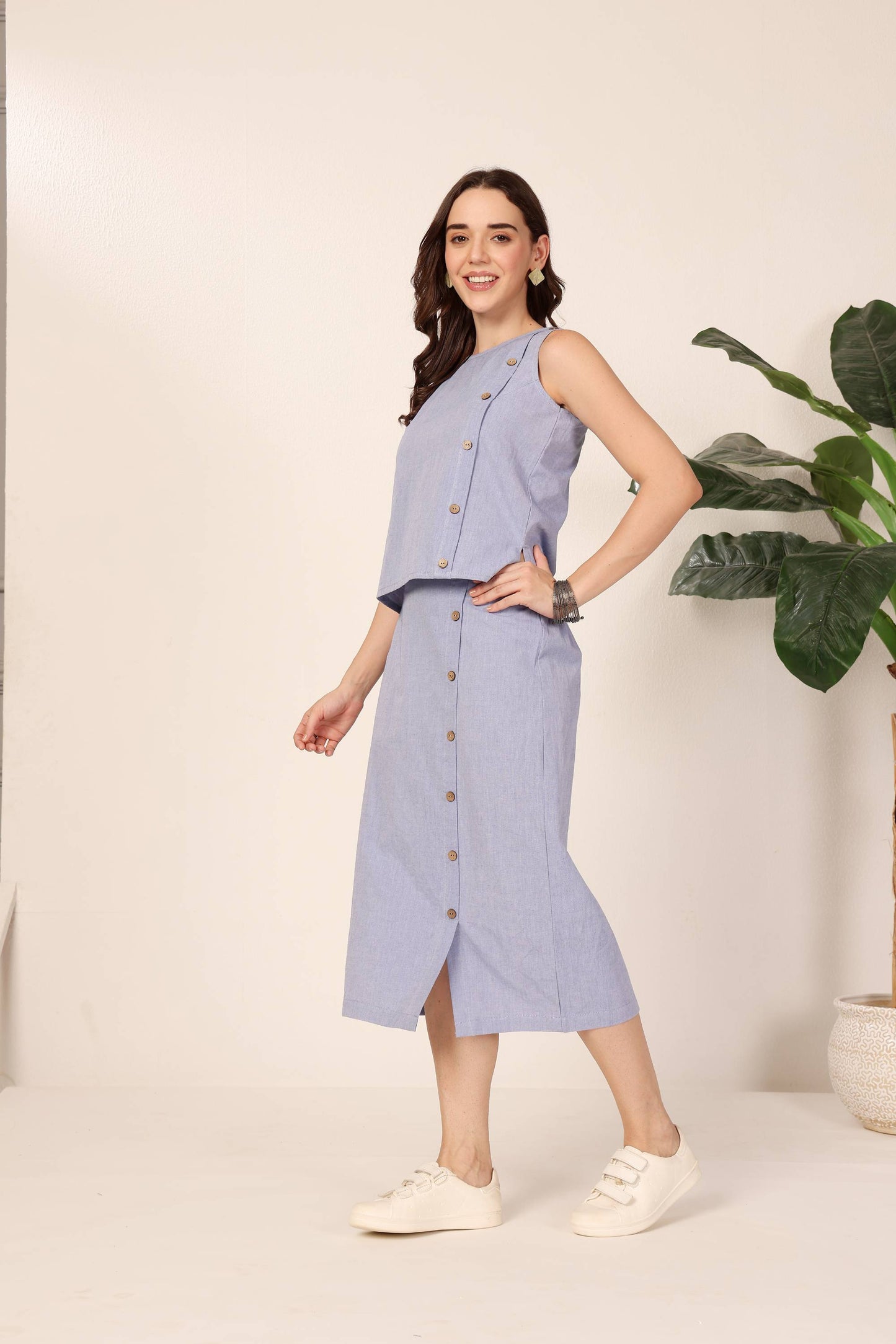 Minimalist Dusty Blue Skirt Set