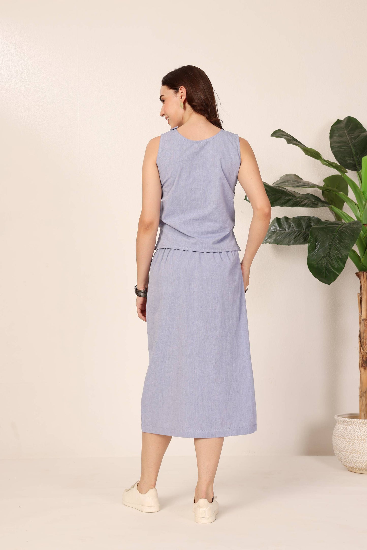 Minimalist Dusty Blue Skirt Set