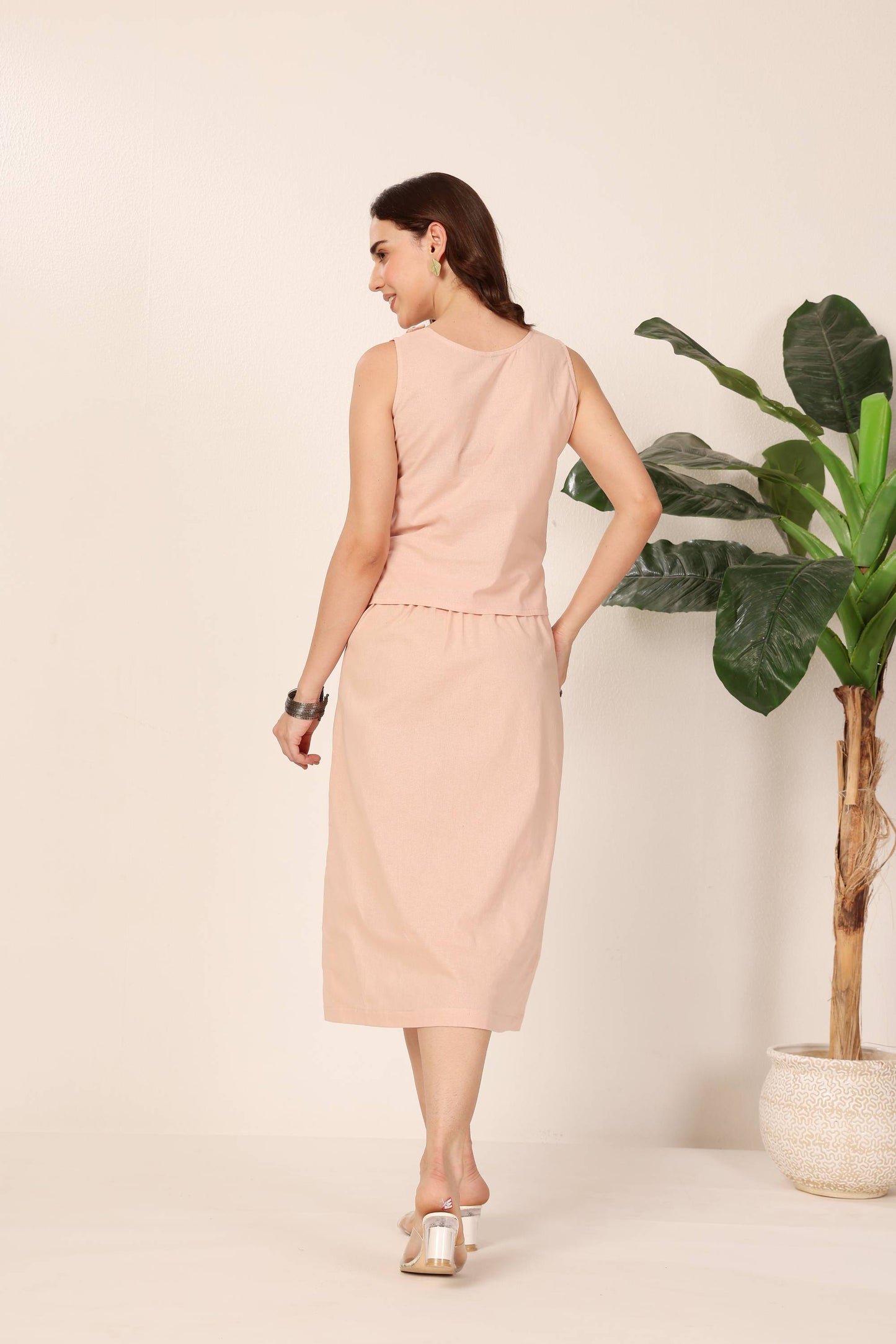 Minimalist Blush Button Skirt Set