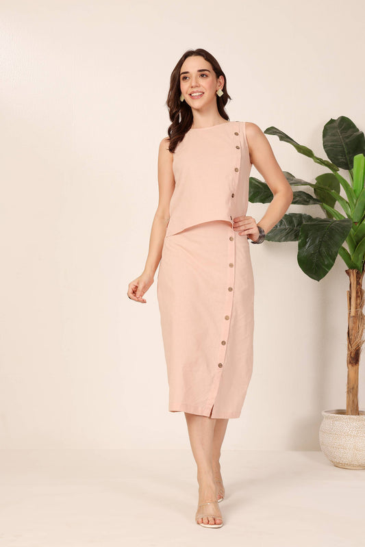 Minimalist Blush Button Skirt Set
