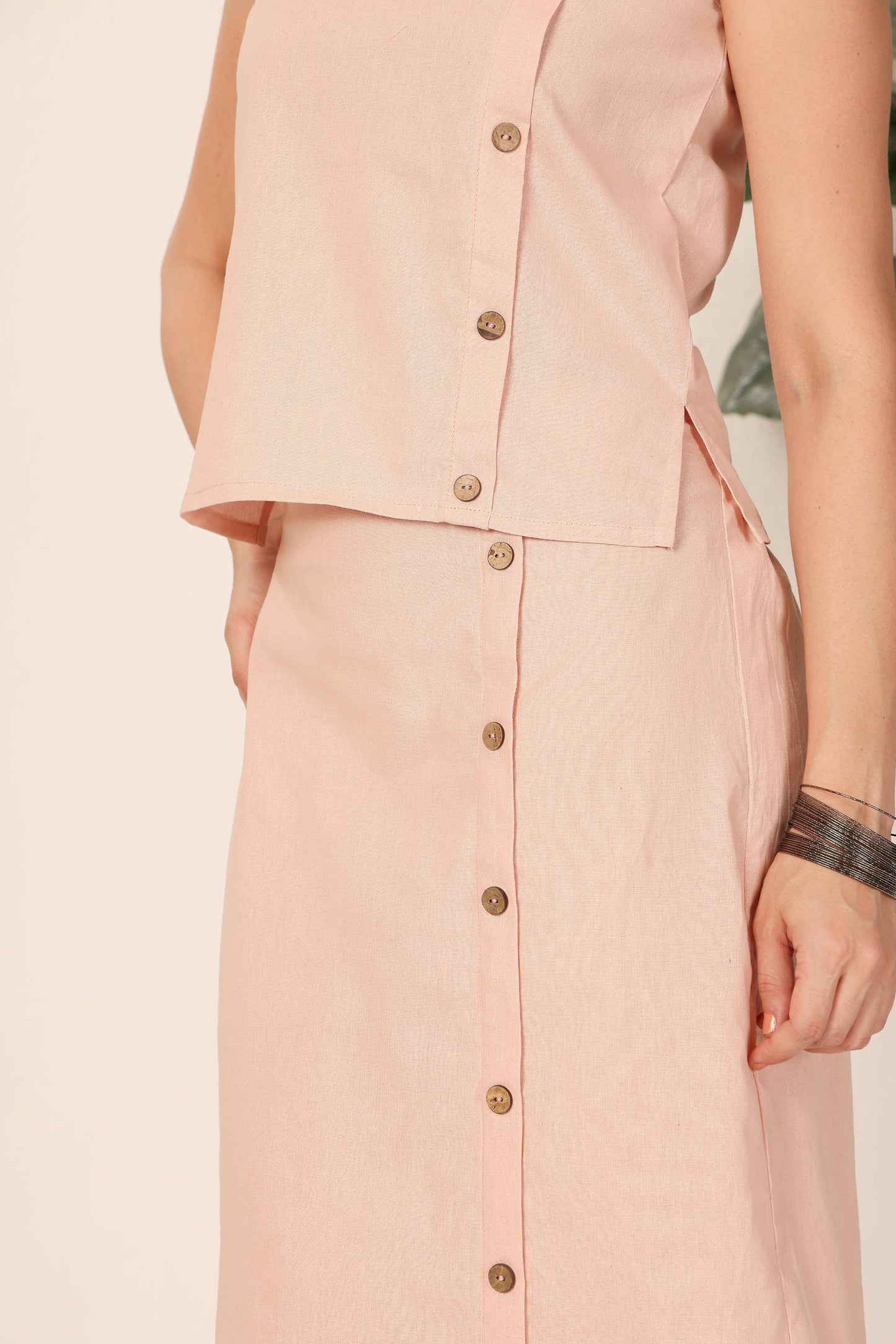 Minimalist Blush Button Skirt Set