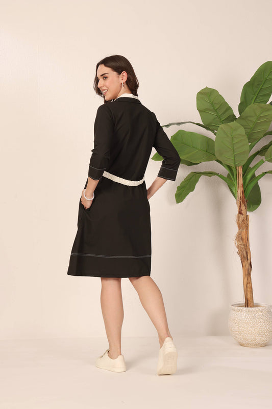 Contrast Belt Dress