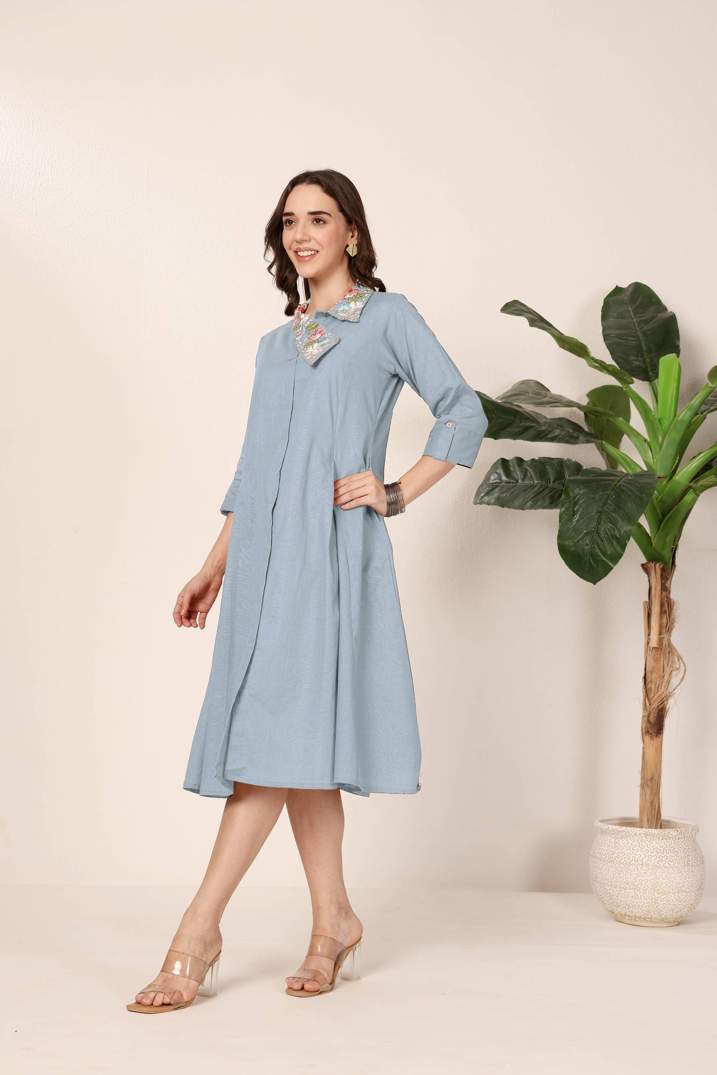 Embroidered Collar Dress