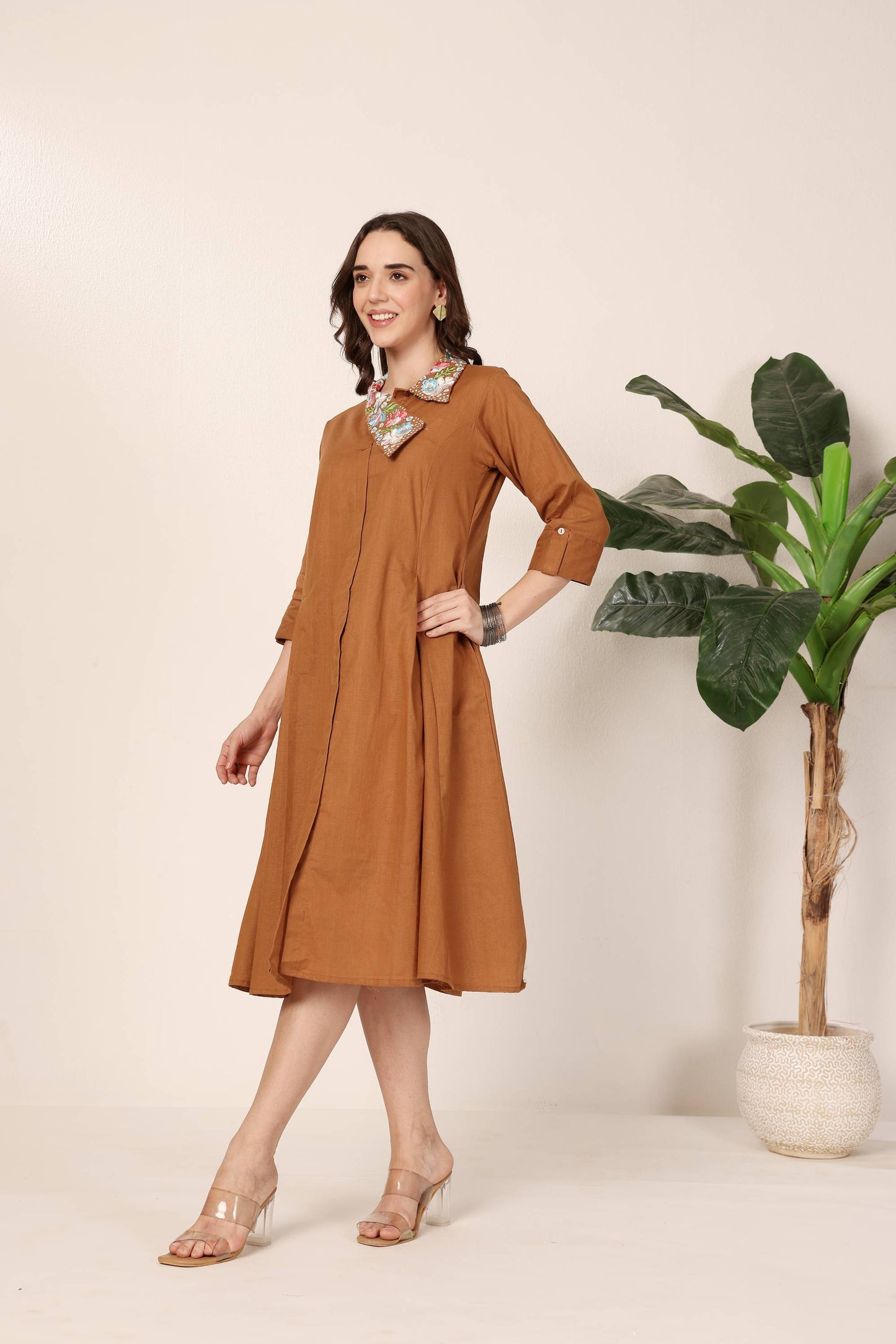 Embroidered Collar Dress
