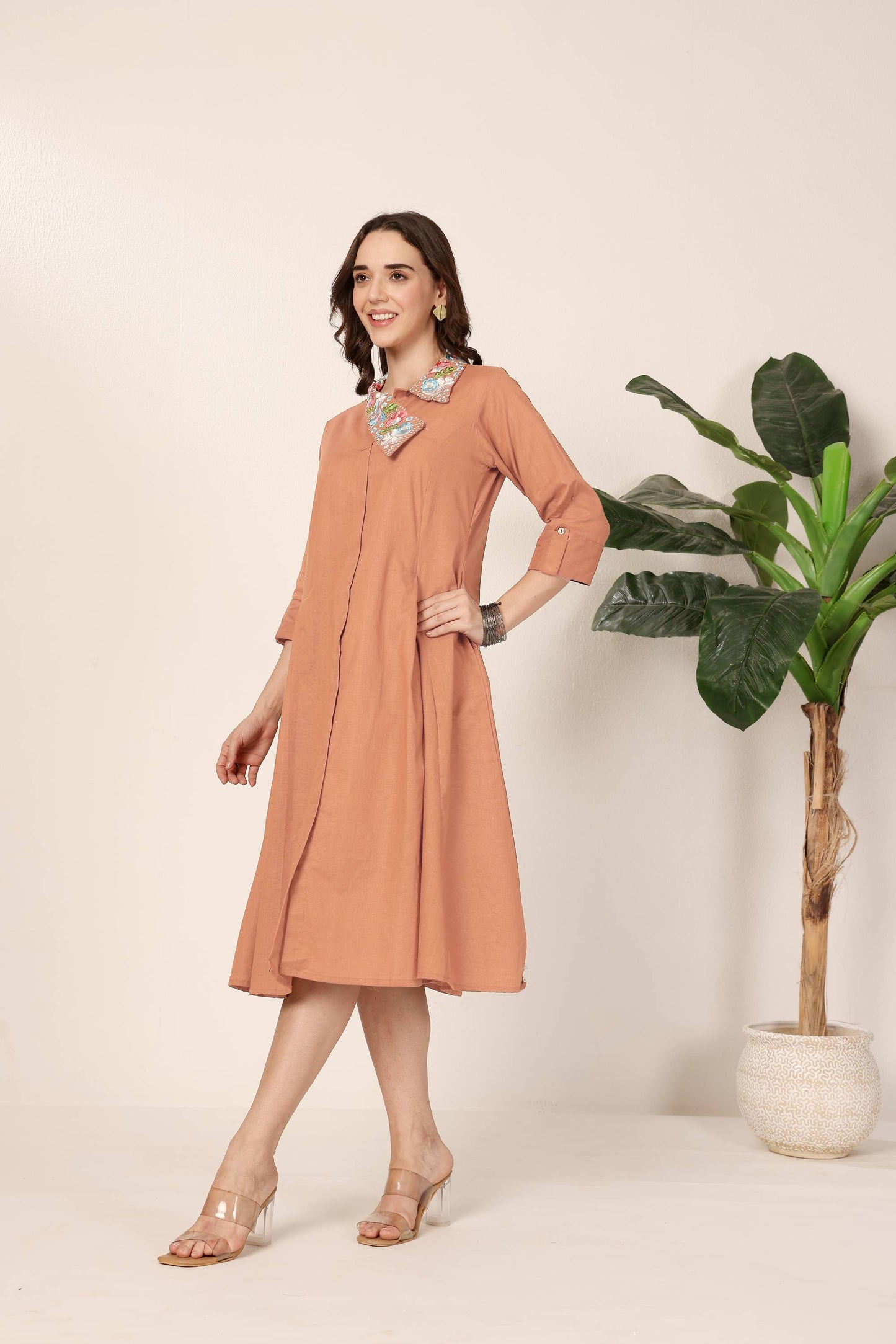 Embroidered Collar Dress