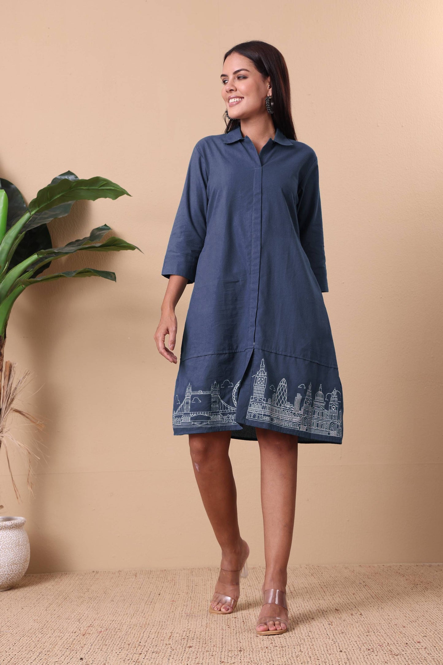 Cityscape Embroidered Dress