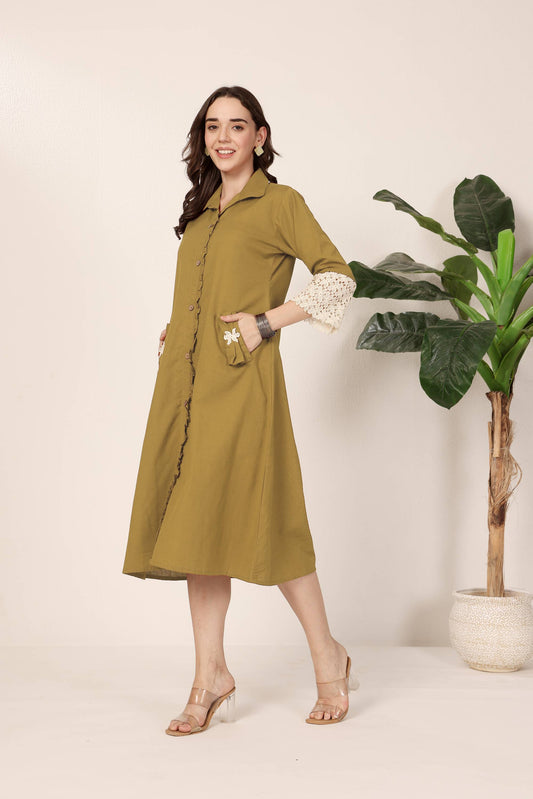 Brown Bow Pocket Dress