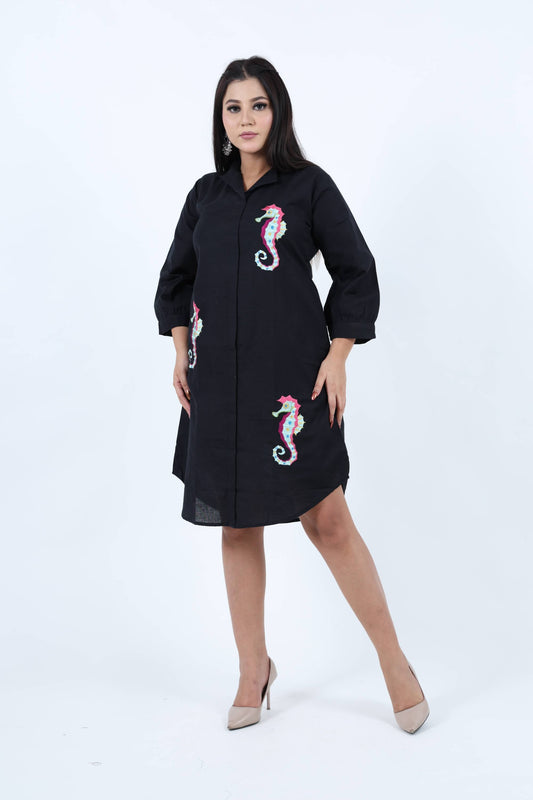 Black Embroidered Seahorse Dress