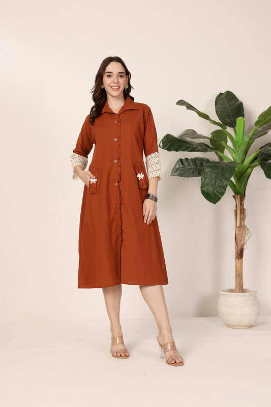 Rust Bow Pocket Dress