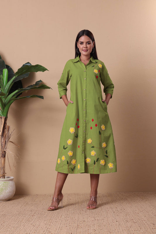 Green Garden Button-down Dress