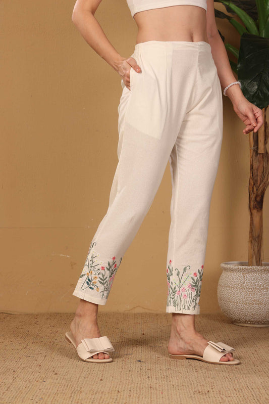 White embroidery pants