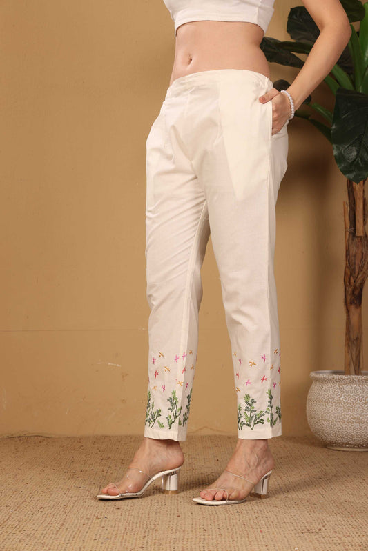 White embroidery pants