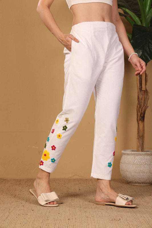 White embroidery pants