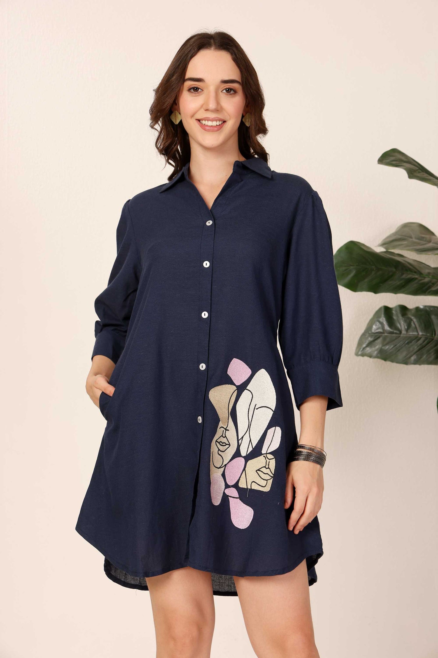 Abstract Face Shirt Dress