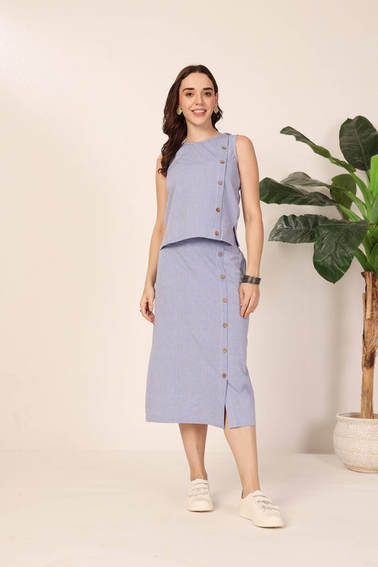 Powder Blue Minimalist Buttoned Coord Set