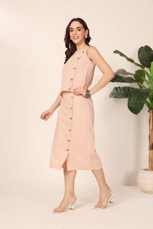 Light Peach Minimalist Buttoned Coord Set