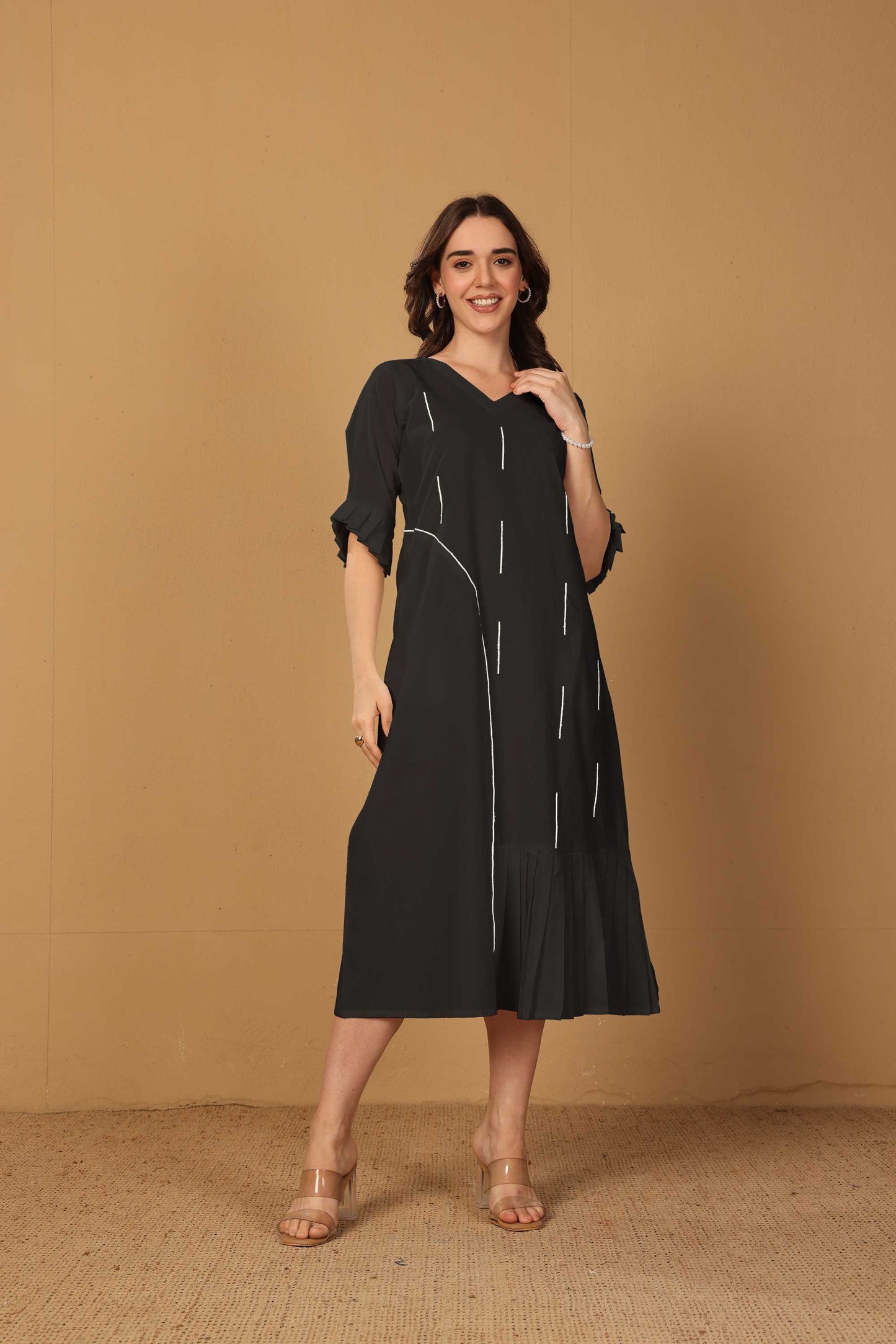 Red Pleated Fineline Dress