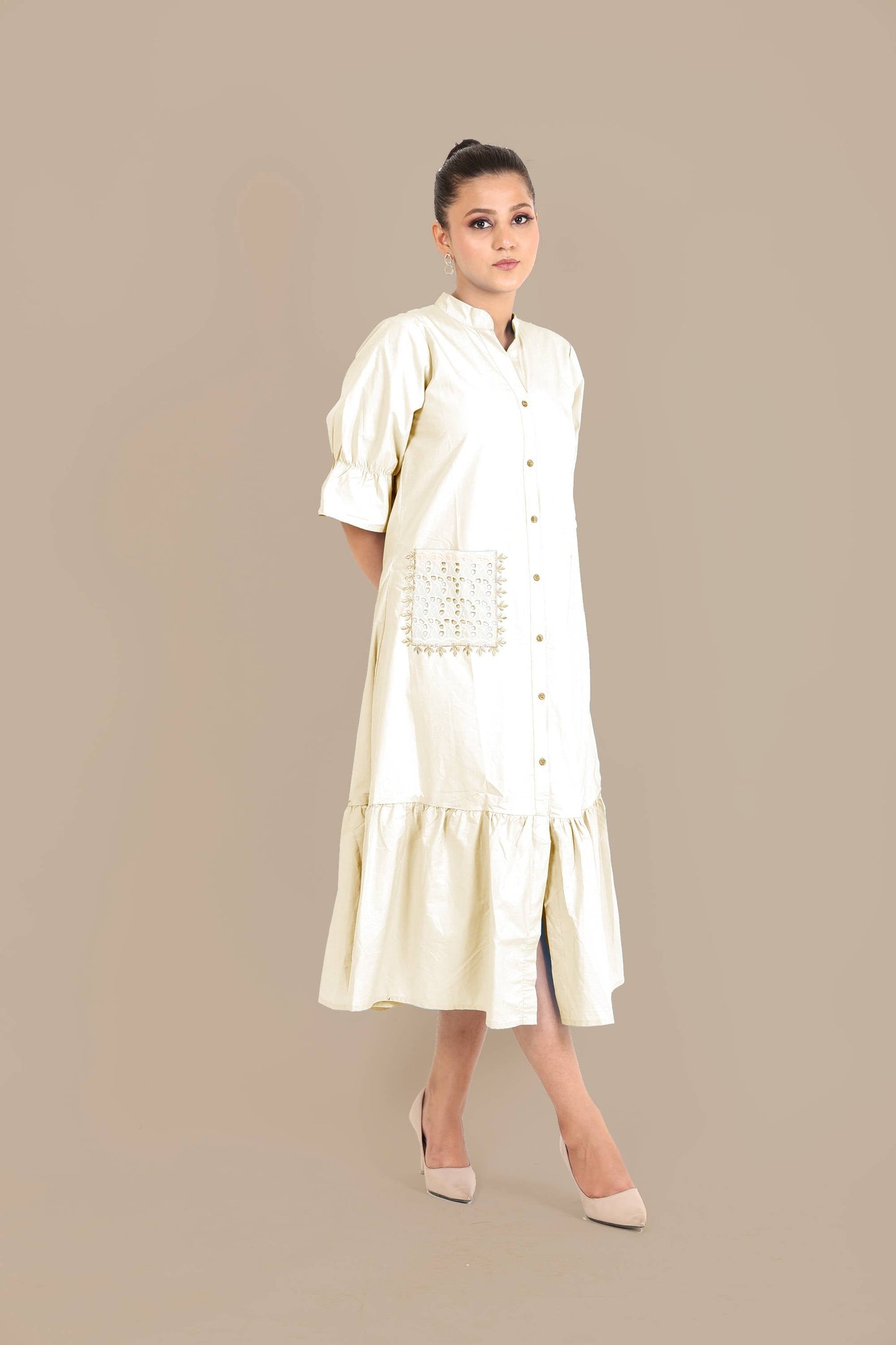 Offwhite Chikan Pocket Dress