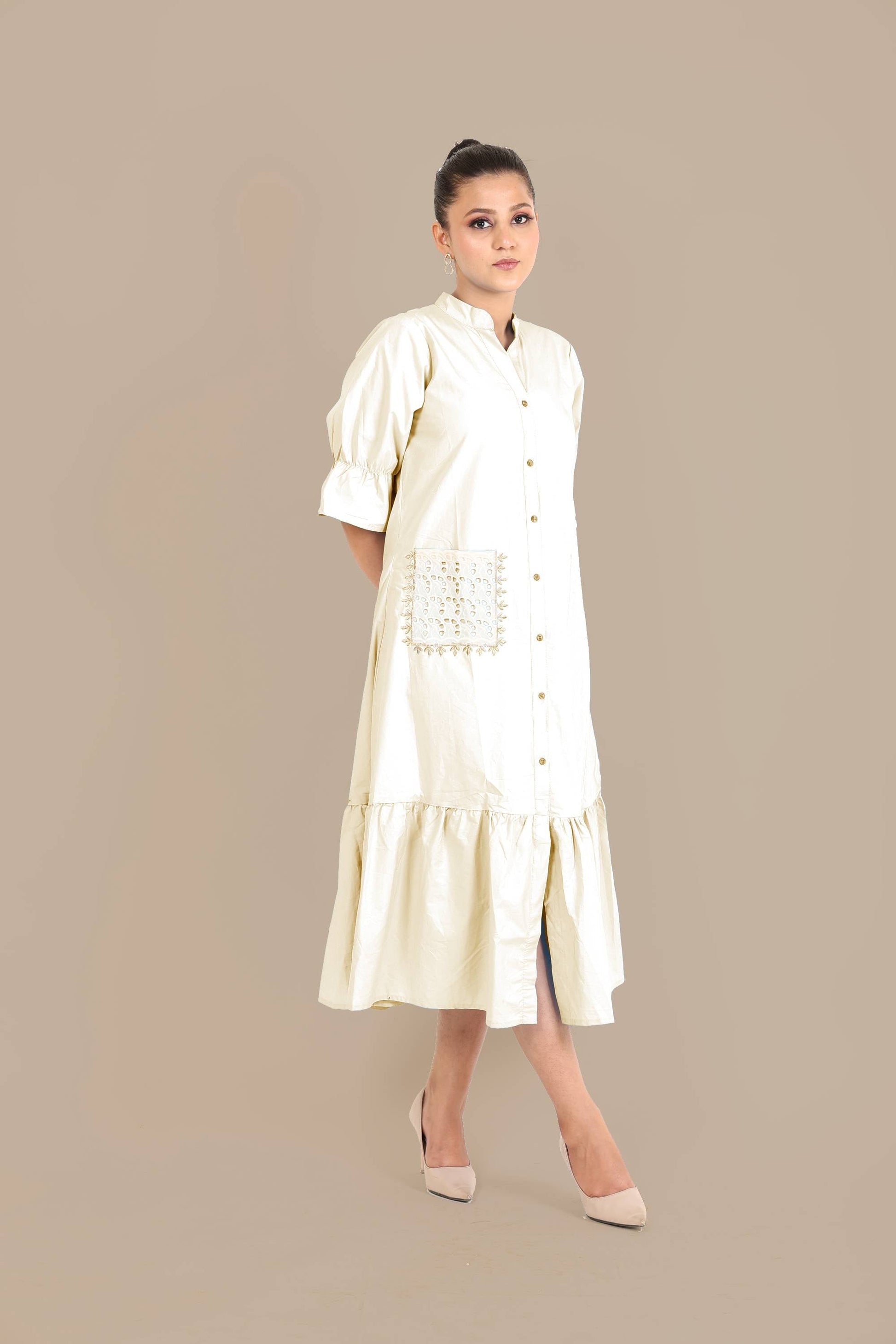 Offwhite Chikan Pocket Dress
