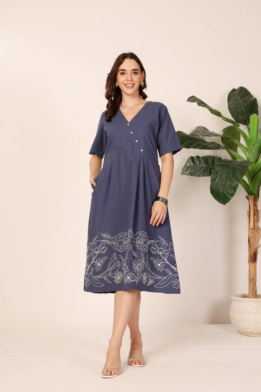 Blue Bloomline Embroidered Dress