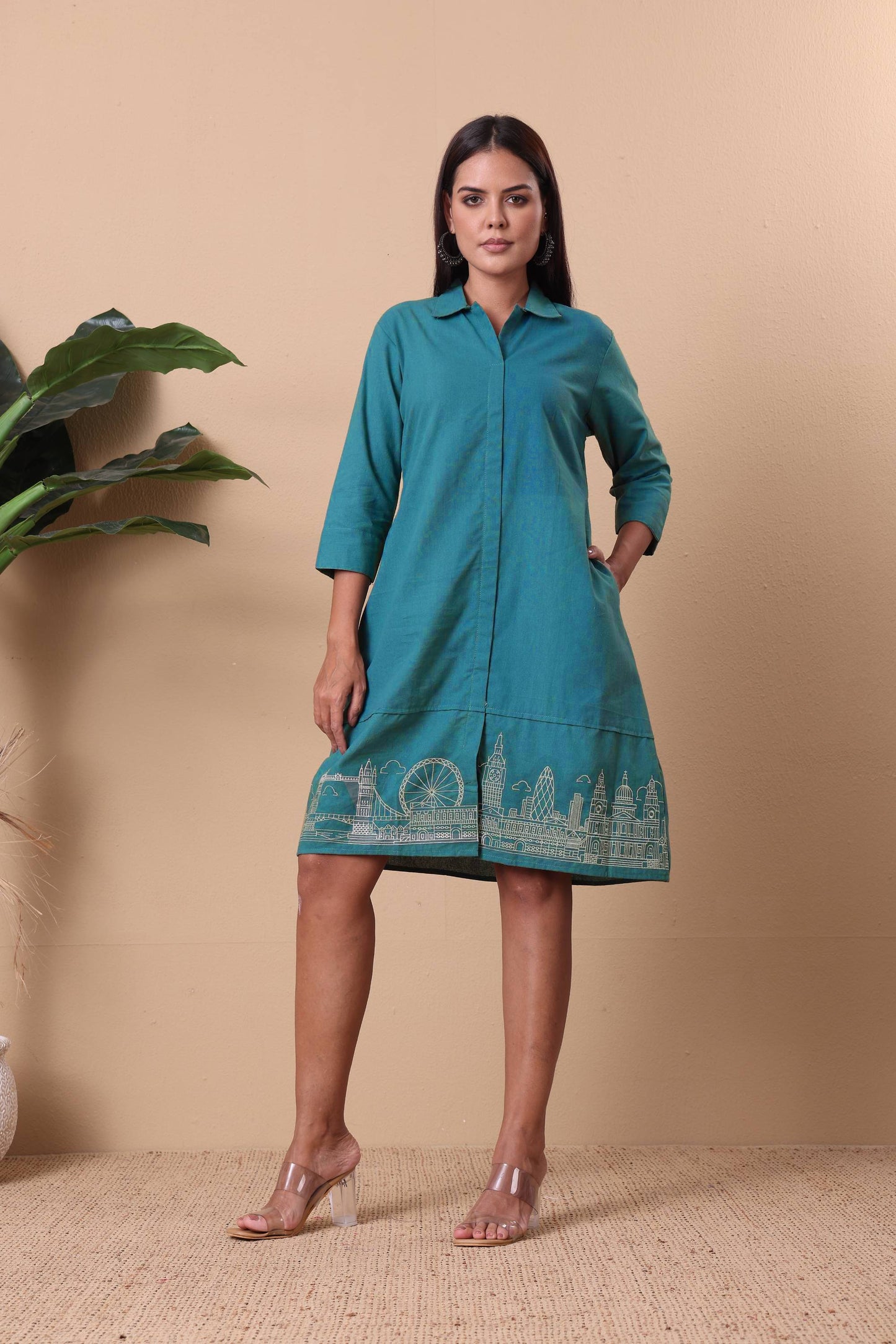 Cityscape Embroidered Dress