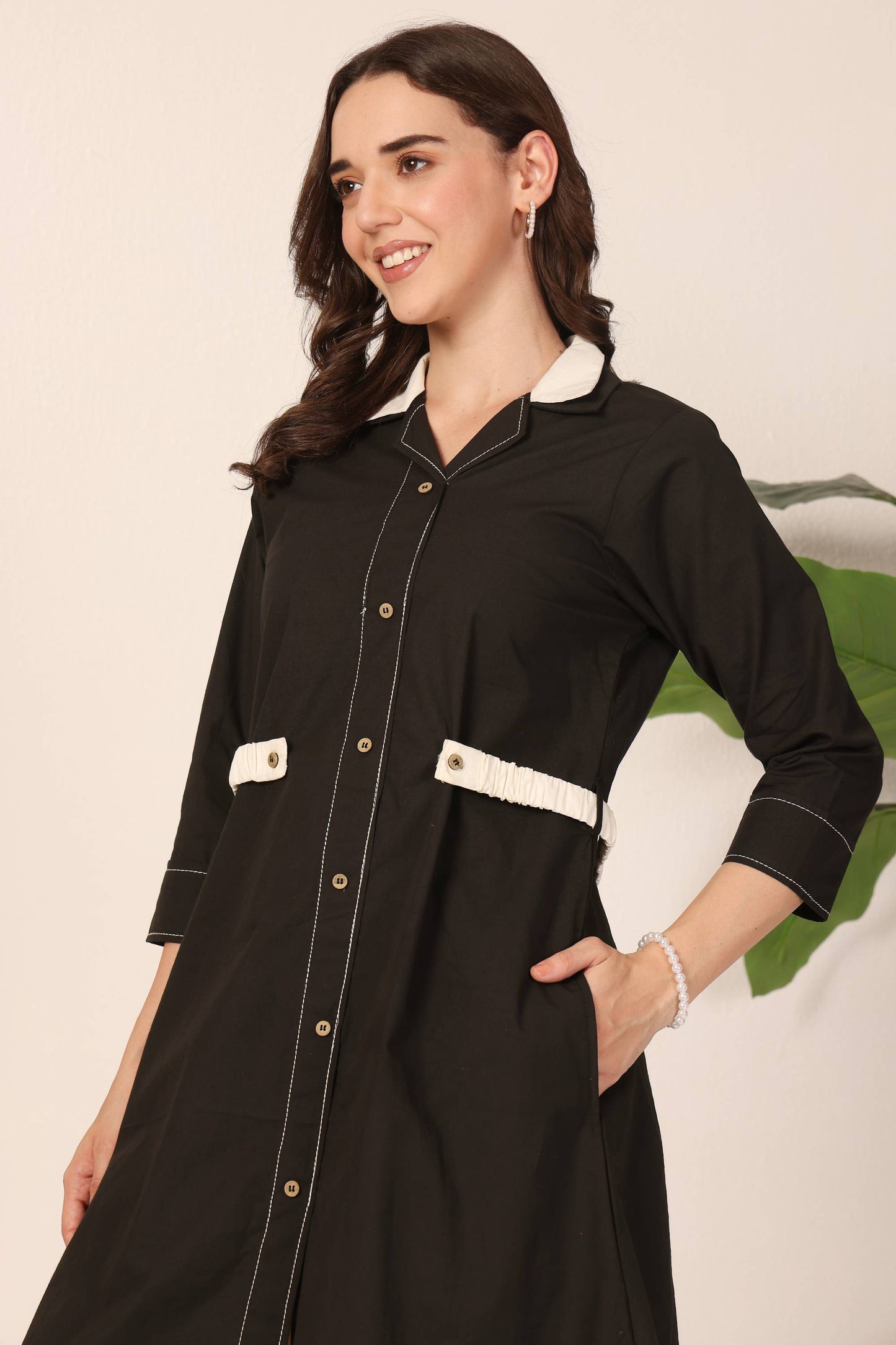 Contrast Belt Dress