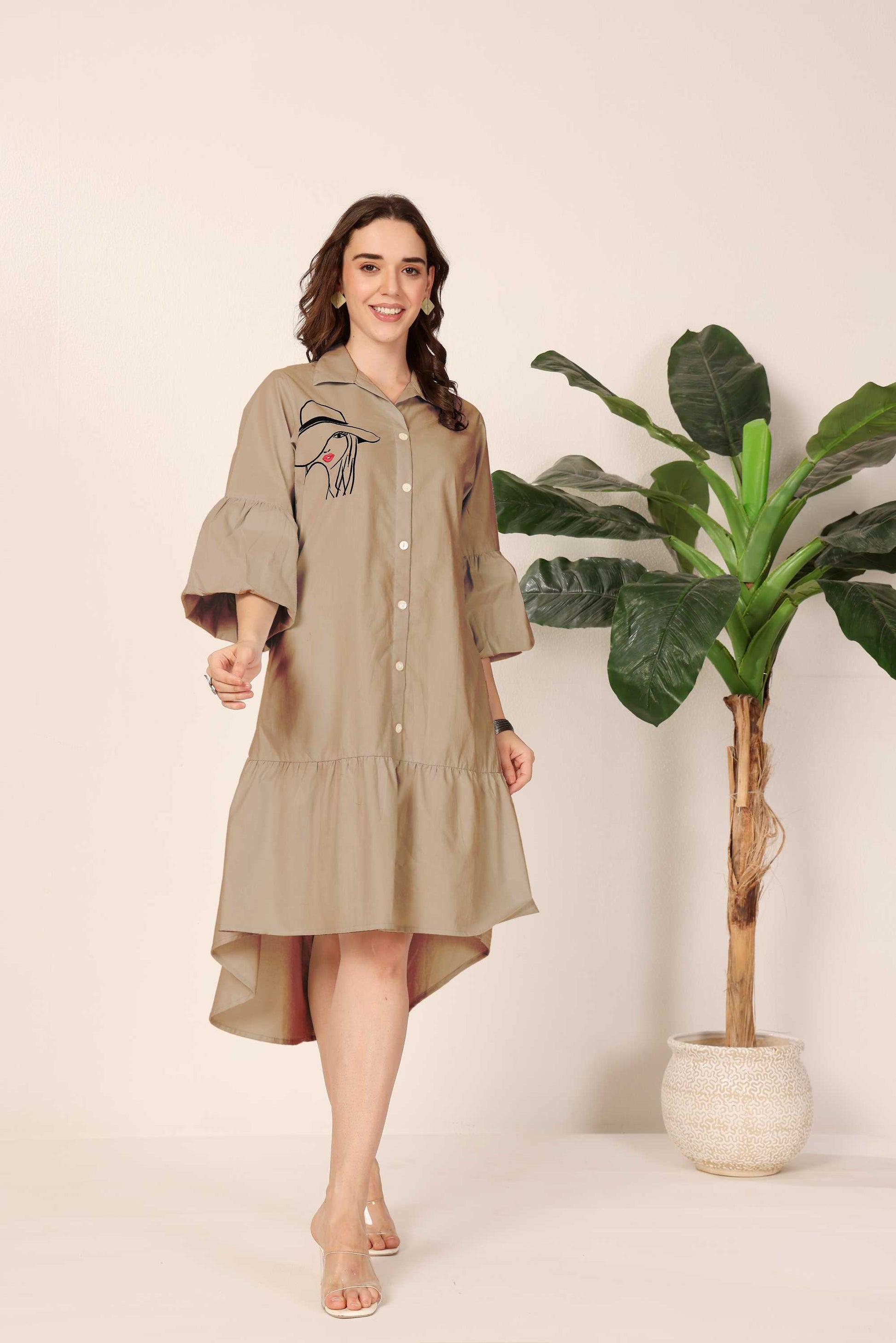 Beige Hat-Girl Embroidered Dress