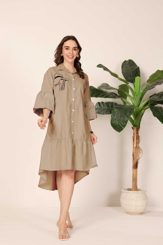 Beige Hat-Girl Embroidered Dress