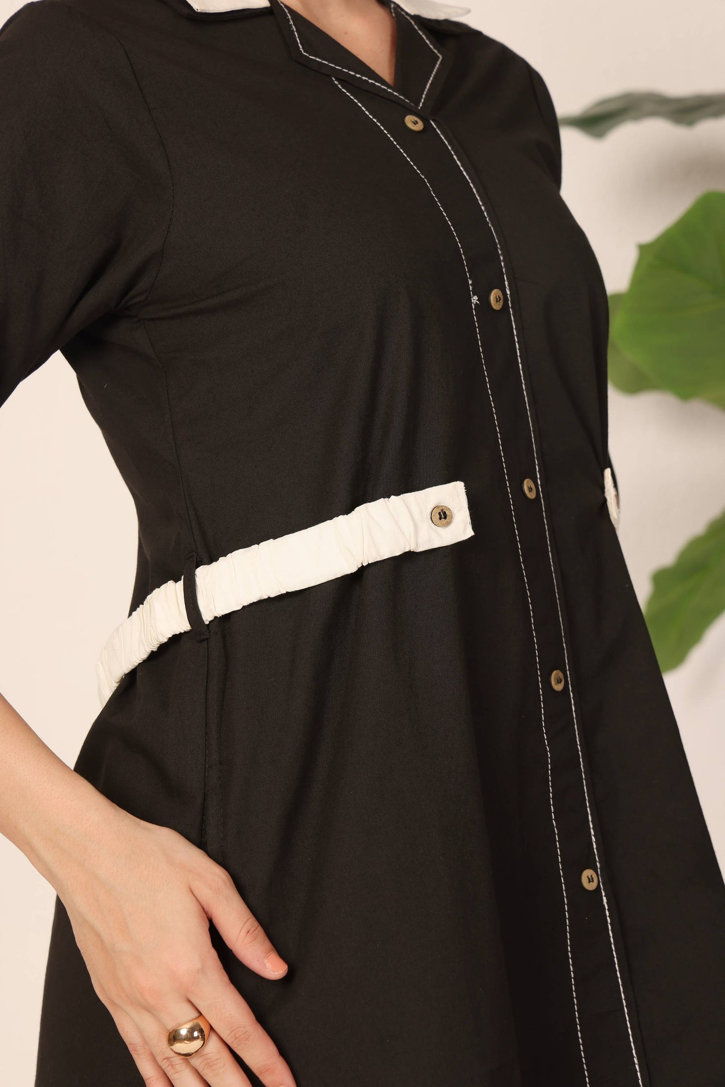 Contrast Belt Dress