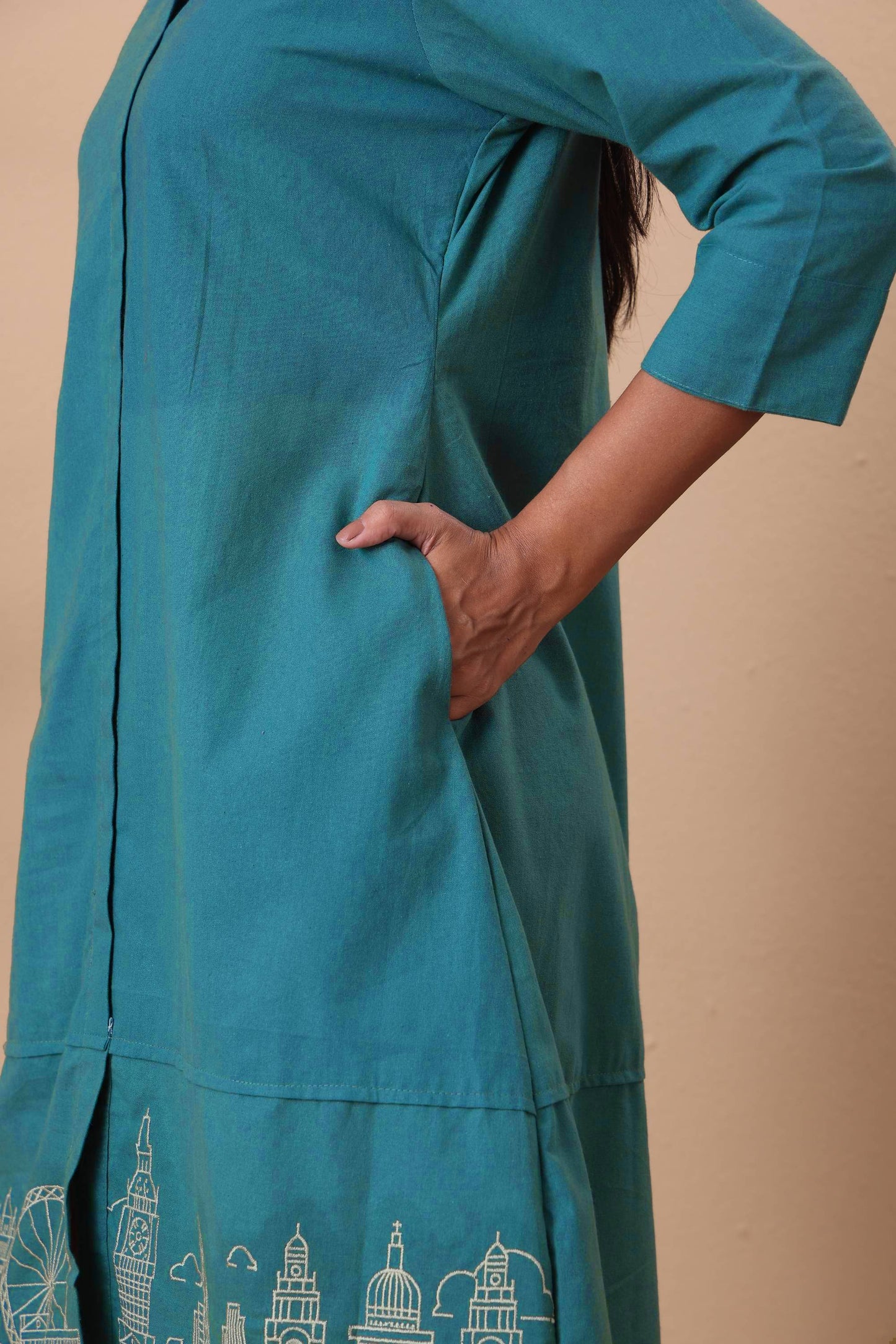 Cityscape Embroidered Dress